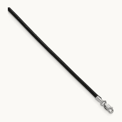 16in Black Leather Cord Necklace — 14K White Gold, 2mm