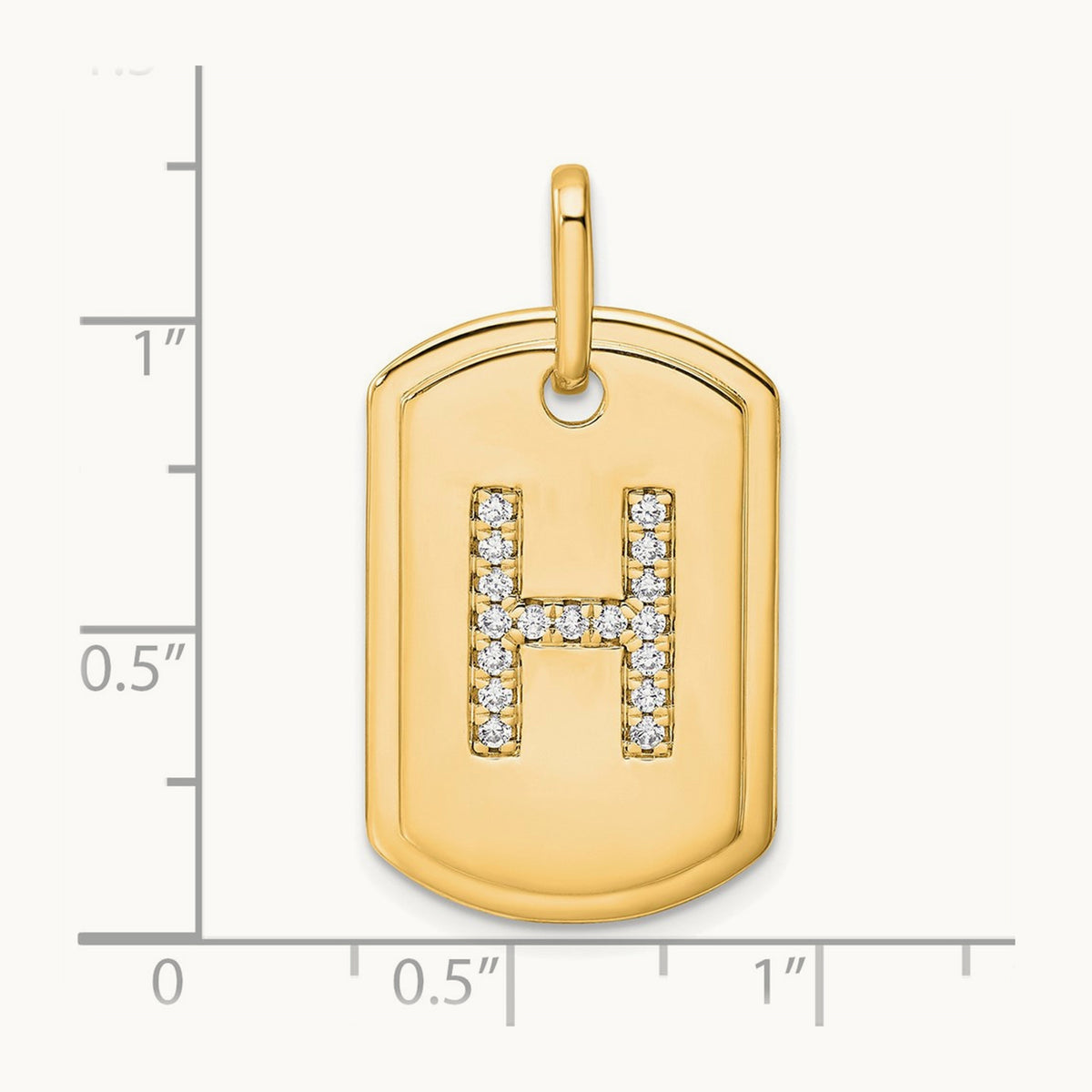 Diamond Dog Tag Charm — 14K Yellow Gold, H