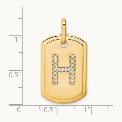 Diamond Dog Tag Charm — 14K Yellow Gold, H