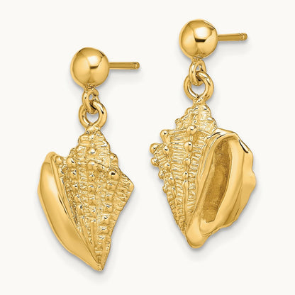 Conch Shell Dangle Earrings, 14K
