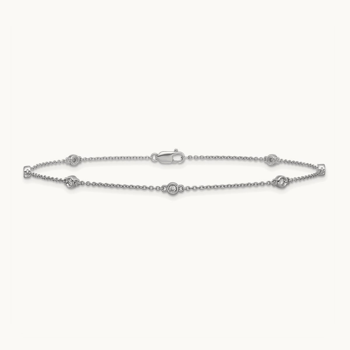 Diamond Station Cable Anklet, 14K White Gold