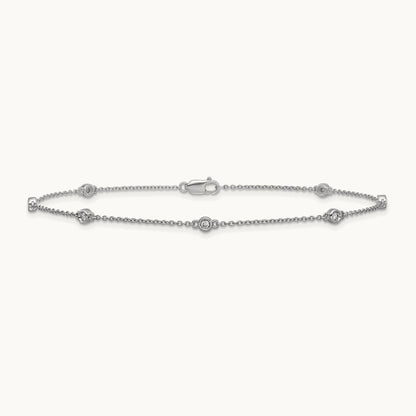 Diamond Station Cable Anklet, 14K White Gold