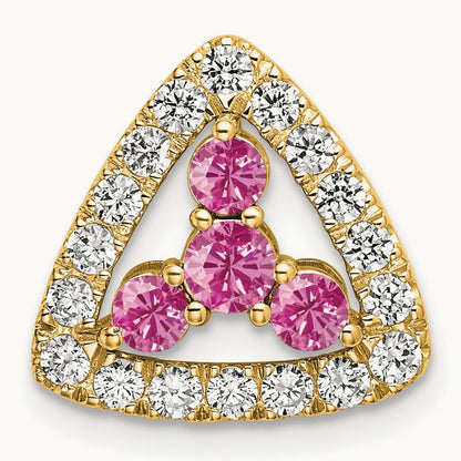 Created Pink Sapphire Triangle Pendant, 0.25 ct tw Lab-Grown Diamond — 14K Yellow Gold