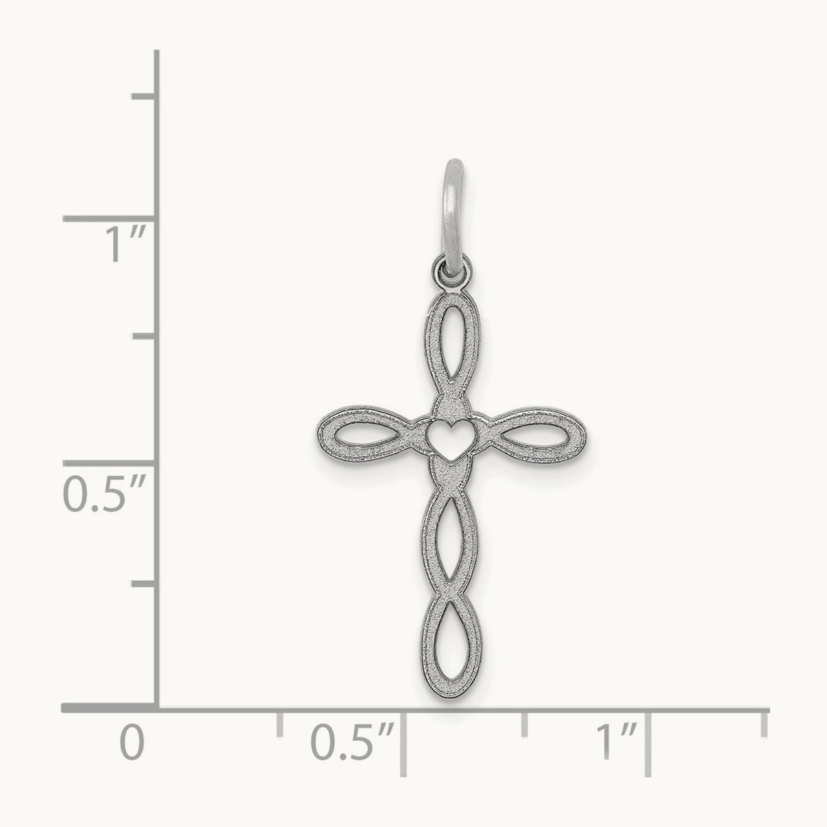 Loop with Center Heart Cross Charm — 14K White Gold