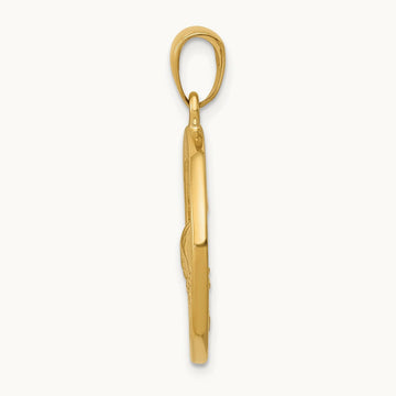 Whale Tail in Circle with Waves Pendant, 14K