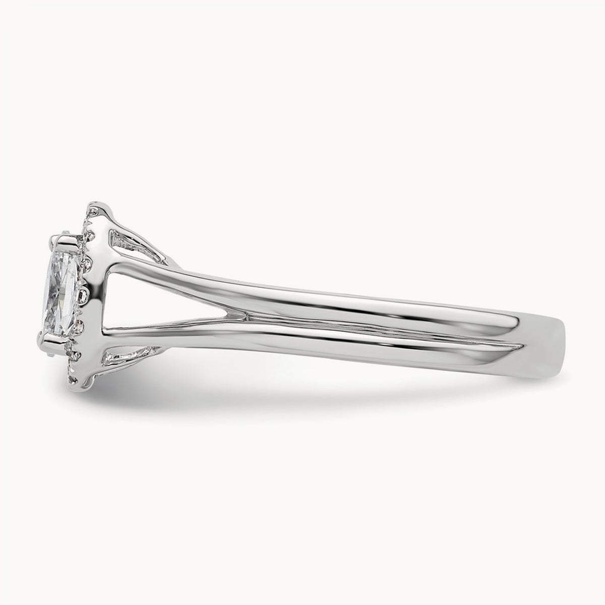 Oval Halo Semi-Mount Split Shank Engagement Ring — 1/10 ct, 7