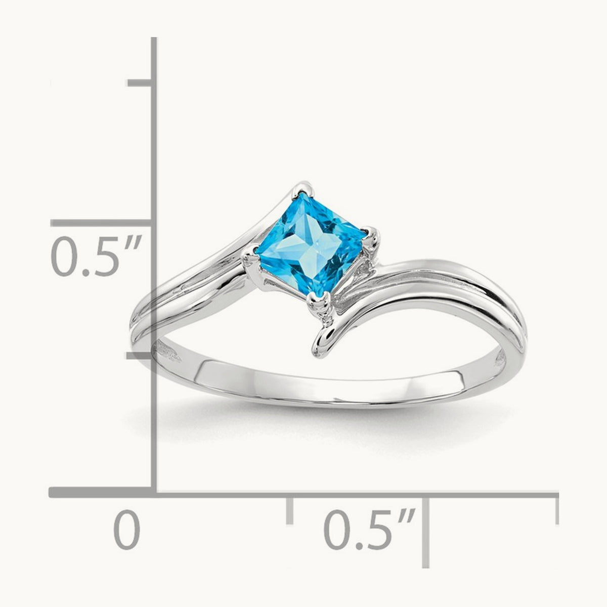 Princess Cut Blue Topaz ring, 4mm, 14K White Gold