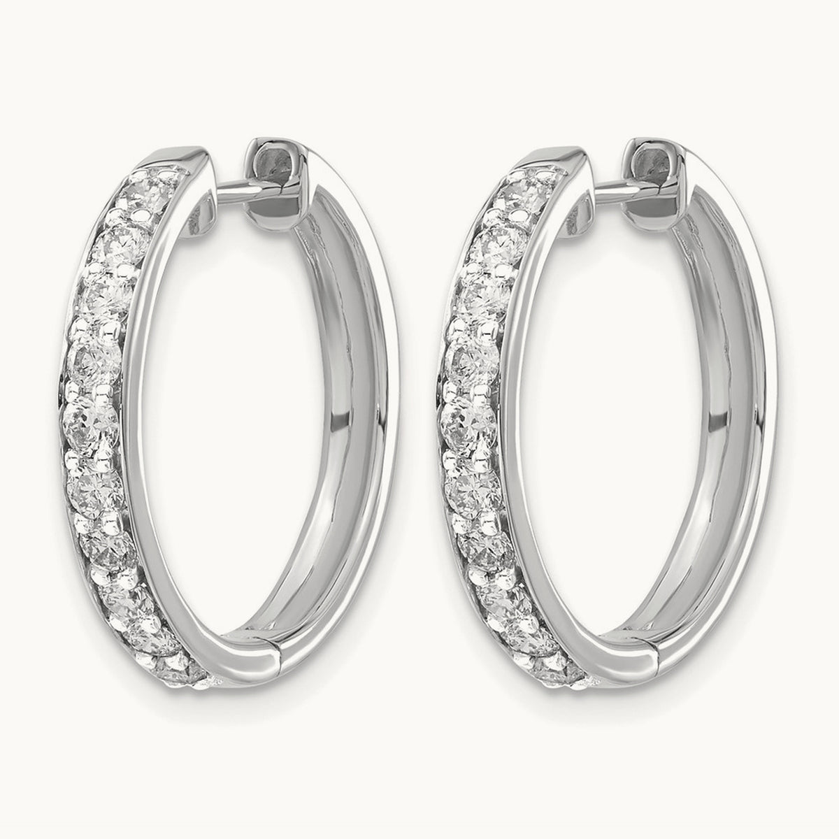 Diamond Hinged Hoop Earrings — 14K White Gold, 1 ct