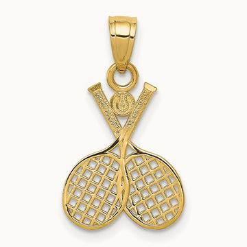 Double Tennis Racquet Charm — 14K Yellow Gold