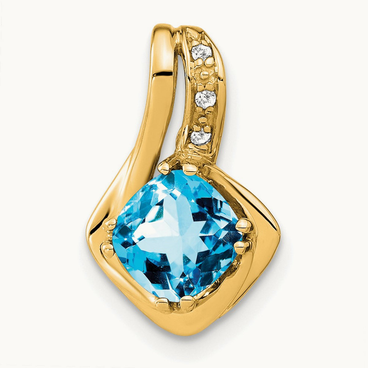 Blue Topaz and Diamond Chain Slide Pendant — 14K Yellow Gold