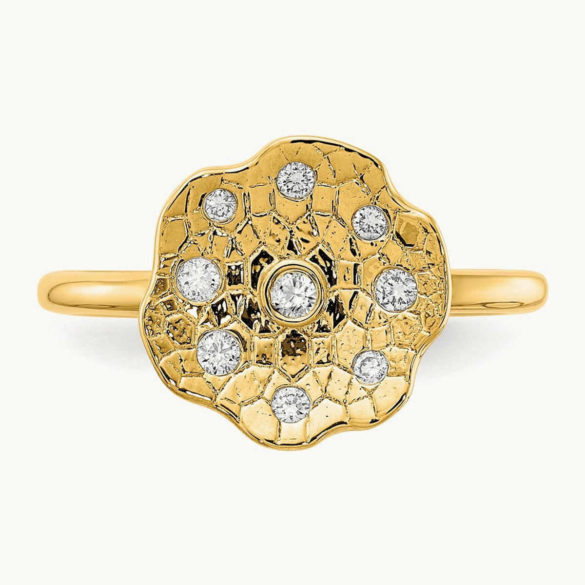 Polished and Textured Diamond Circle Ring, 14K