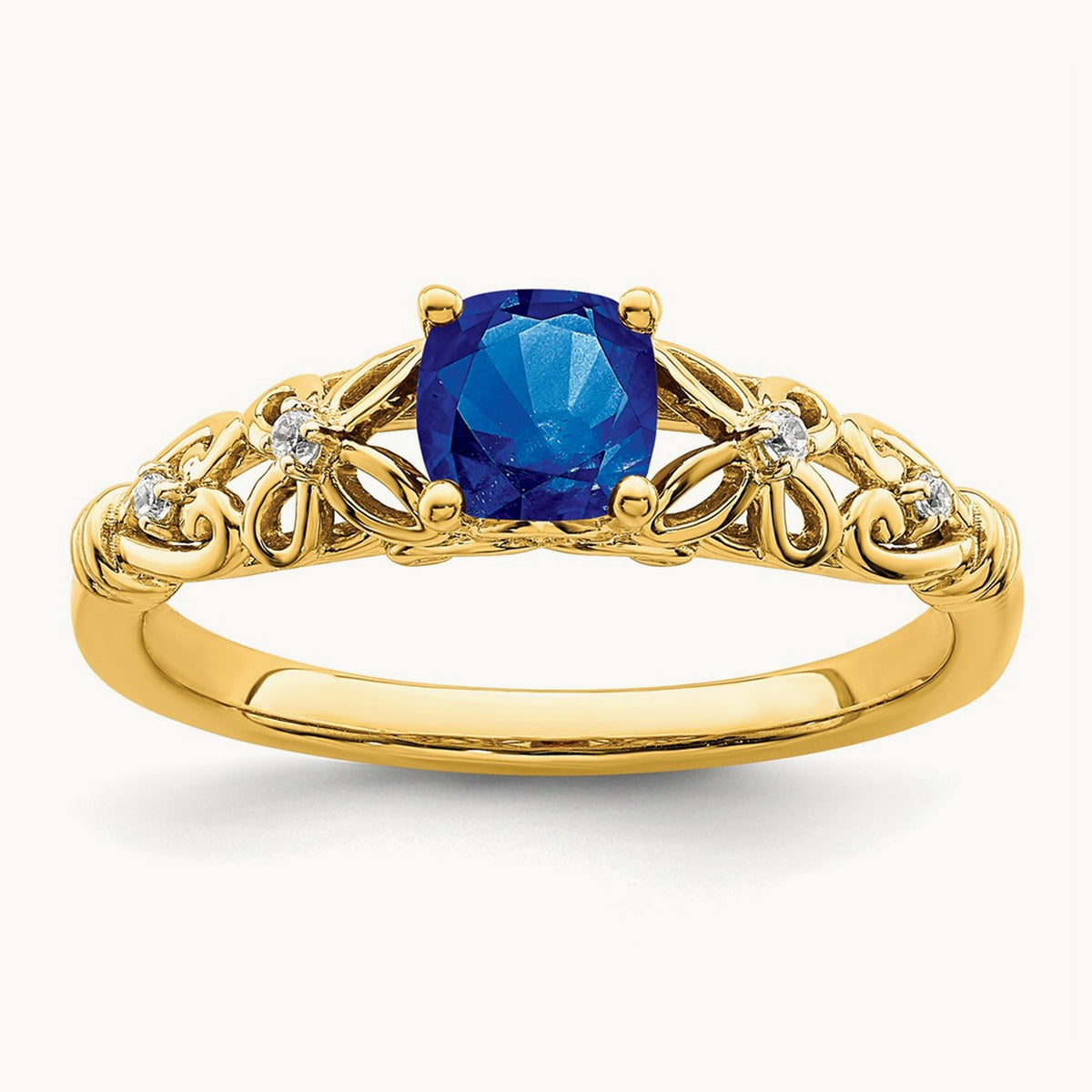 Polished Sapphire and Diamond Ring