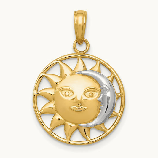 Sun and Moon Charm, 14K with Rhodium