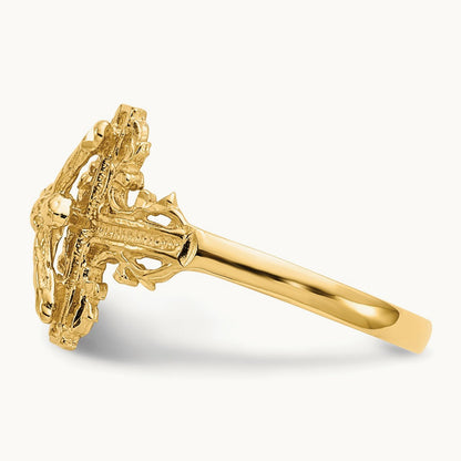 Diamond-cut Crucifix Ring, 14K