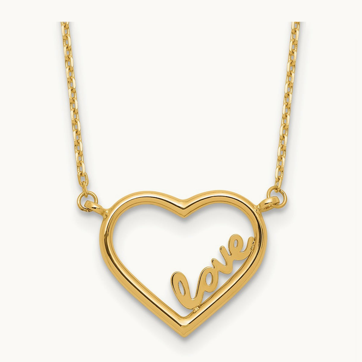 Polished Open Heart LOVE 17IN Plus .5 IN Ext. Necklace, 14K