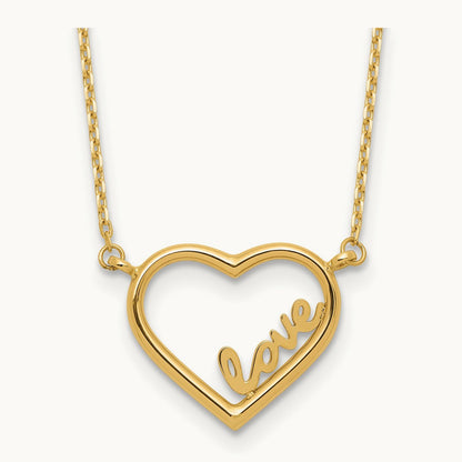 Polished Open Heart LOVE 17IN Plus .5 IN Ext. Necklace, 14K