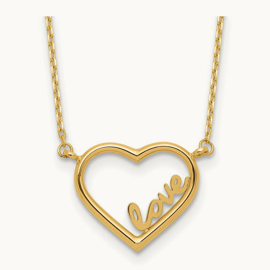 Polished Open Heart LOVE 17IN Plus .5 IN Ext. Necklace, 14K