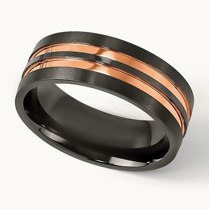 Black Zirconium Brushed and Polished Rose IP-plated Band, 8.00mm