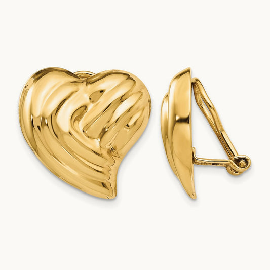 Non-pierced Heart Earrings, 14K