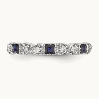 Diamond w/Sapphire Band, 14K White Gold