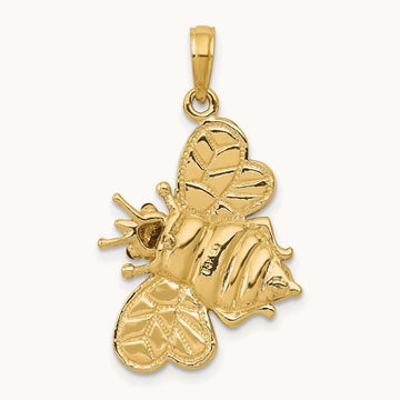 Enameled 3-D Bumblebee Pendant, 14K