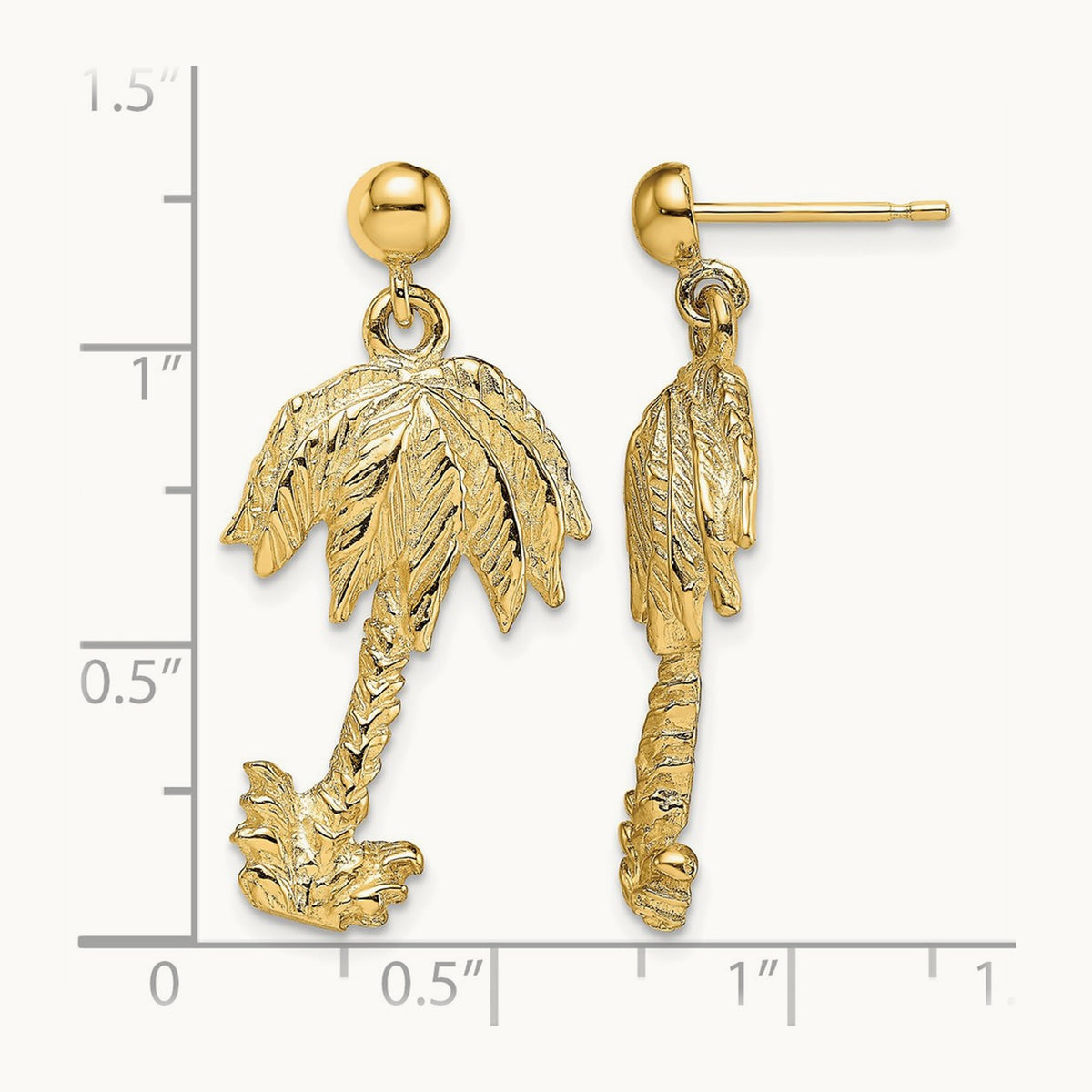 Palm Tree Post Dangle Earrings, 14K