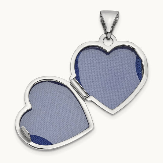 Polished Reversible Floral Heart Locket, 14K White Gold