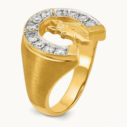 YG with Rh IBGoodman Men's Satin Horseshoe Diamond Complete Ring, 14K