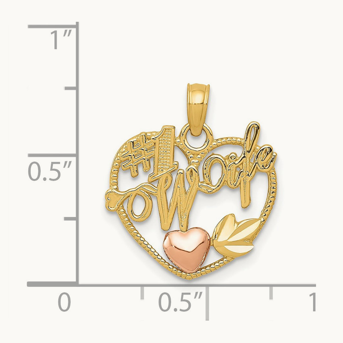 #1 WIFE in Heart with Heart Pendant, 14K Two-tone