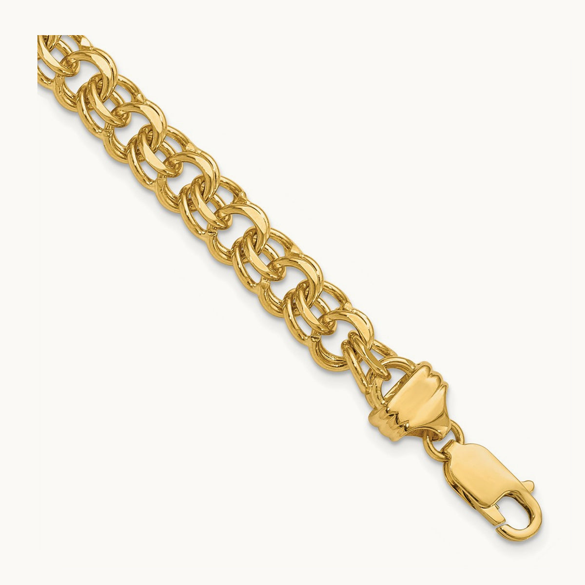 7in Solid Double Link Charm Bracelet — 14K Yellow Gold, 7.5mm