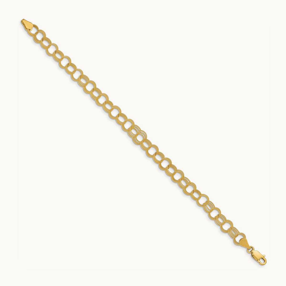 Solid Triple Link Charm Bracelet — 14K Yellow Gold, 8mm