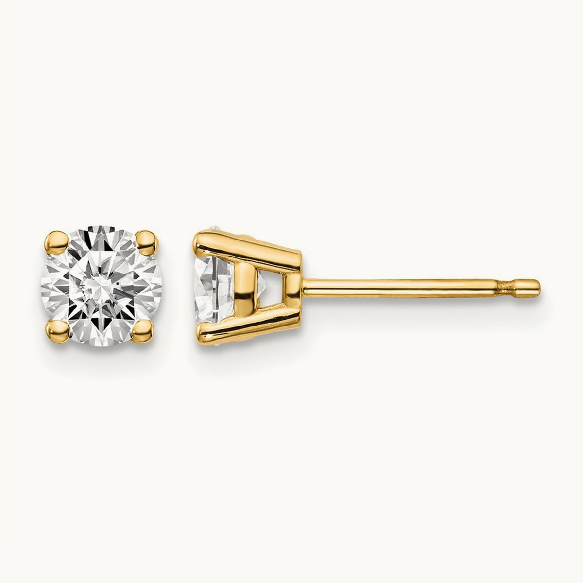 Round Diamond Stud Earrings — 14K Yellow Gold, 0.96 ct tw, I1 J-K · push back