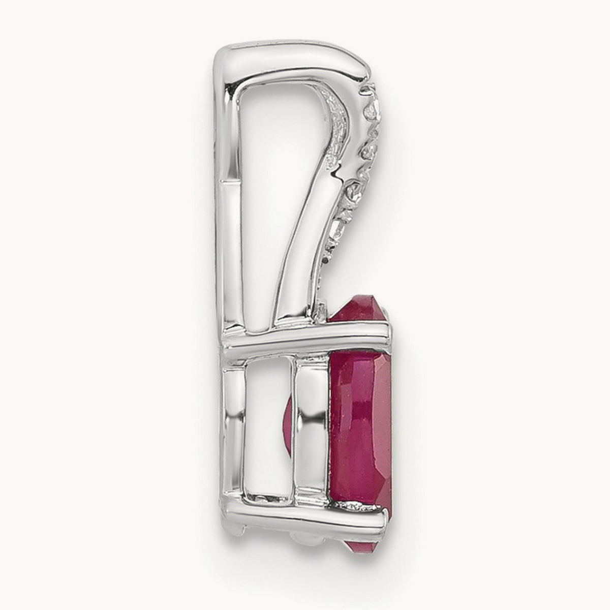 Oval Created Ruby and Lab-Grown Diamond Pendant — 14K White Gold, 14.3mm