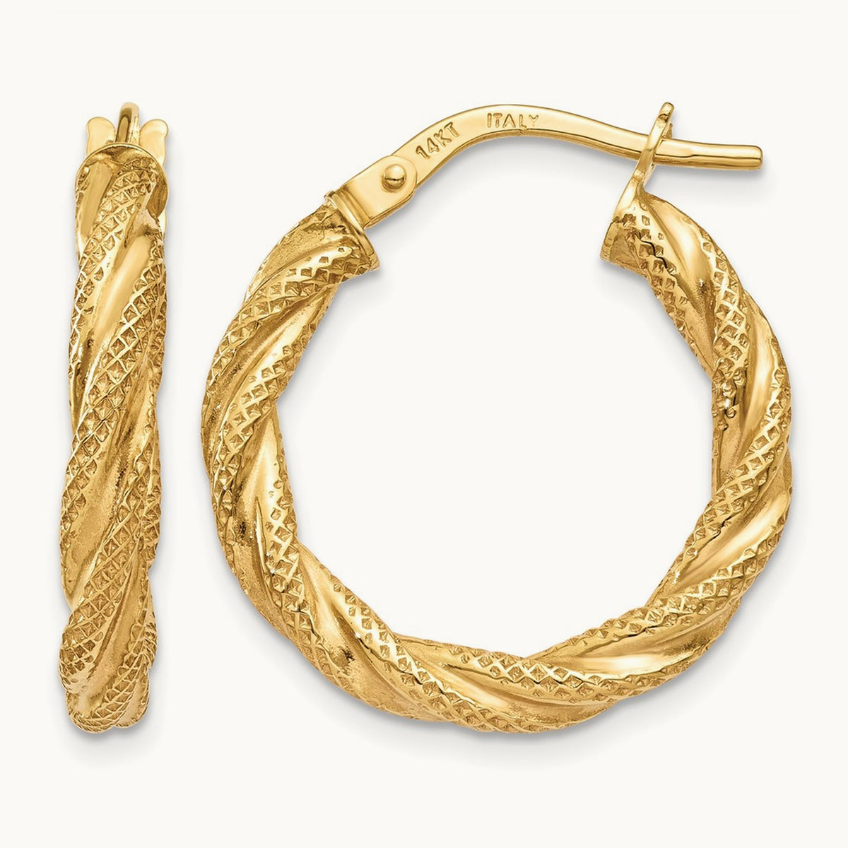 Twisted Textured Hoop Earrings — 14K Yellow Gold, 20mm