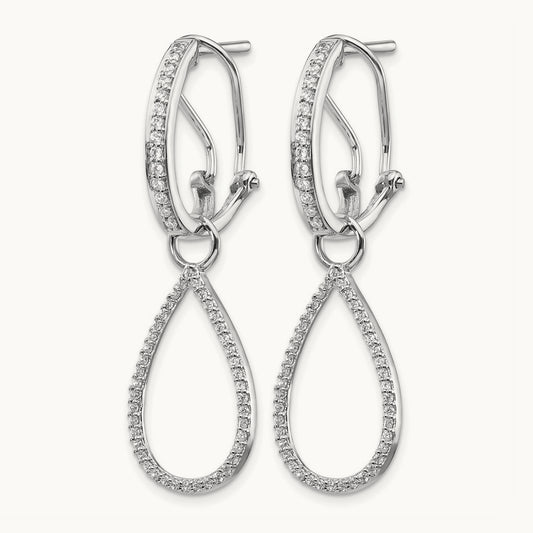 Diamond Teardrop Dangle Omega Back Earrings, 14K White Gold