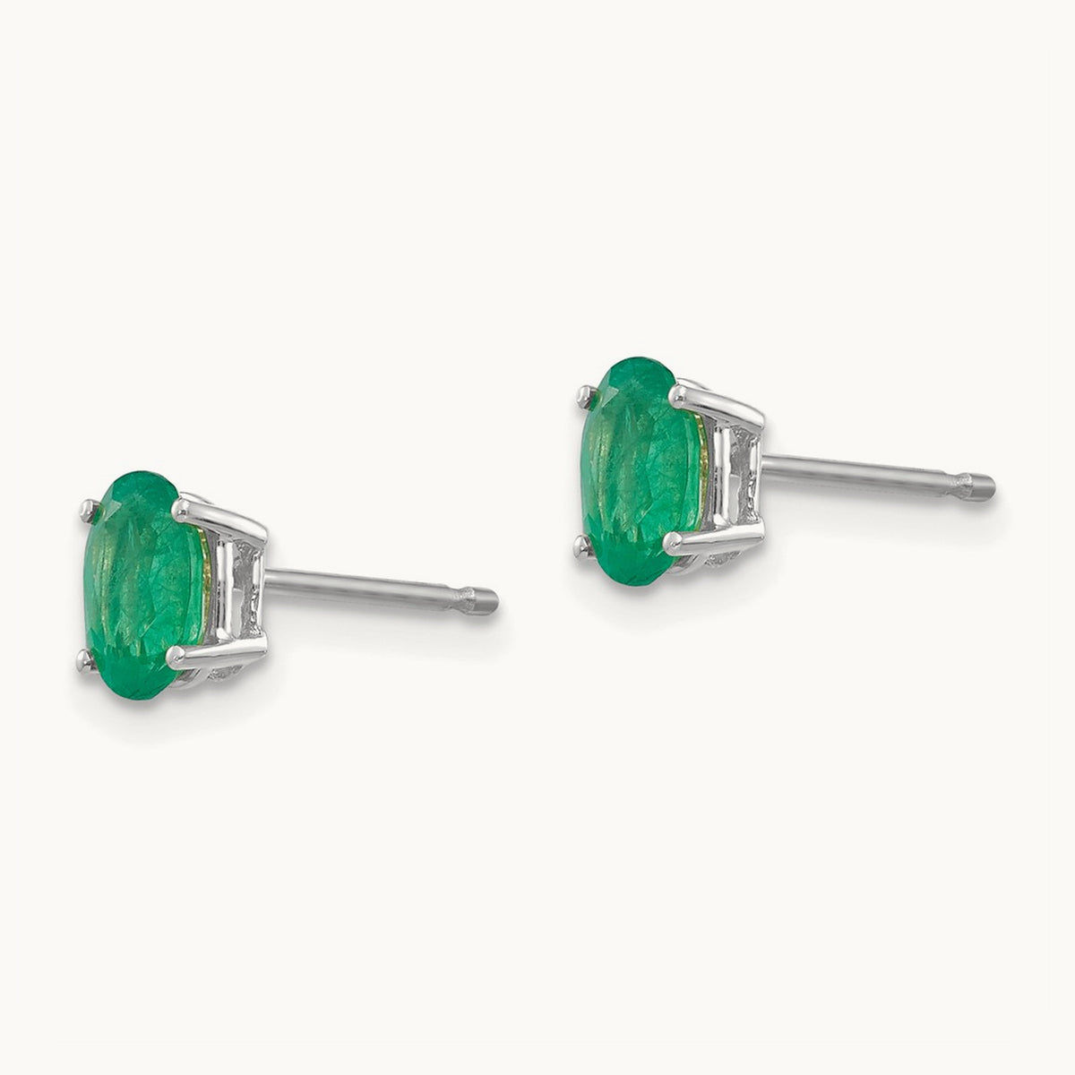 Emerald Earrings, 14K White Gold