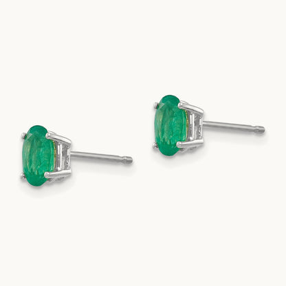 Emerald Earrings, 14K White Gold