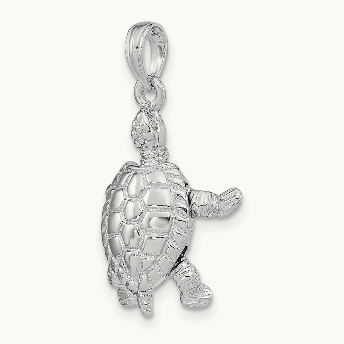 Solid Polished 3-D Moveable Turtle Pendant — 14K White Gold, 19.3mm