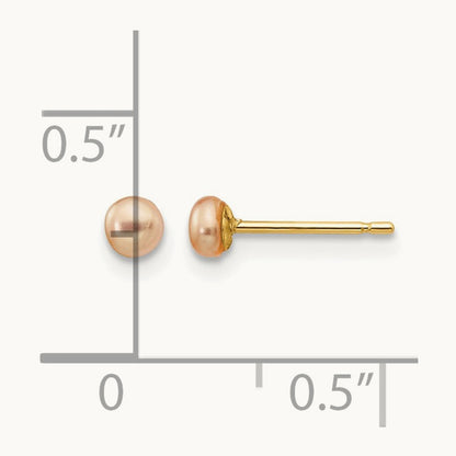 Button Freshwater Cultured Pearl Stud Post Earrings — 14K Yellow Gold