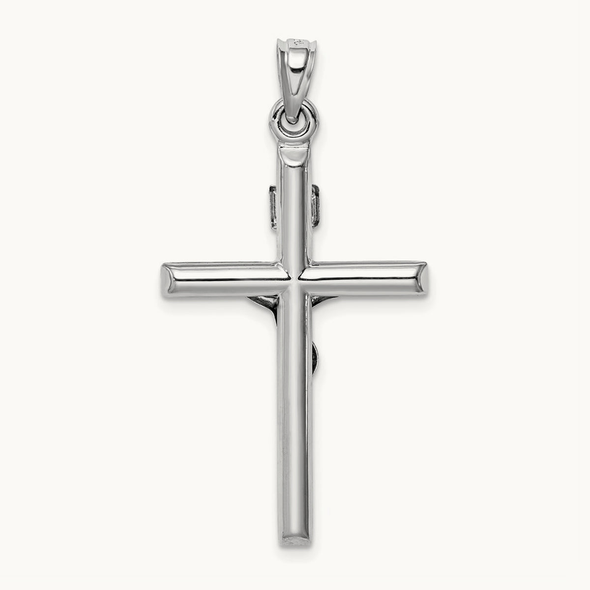 Hollow Crucifix Pendant — 14K White Gold
