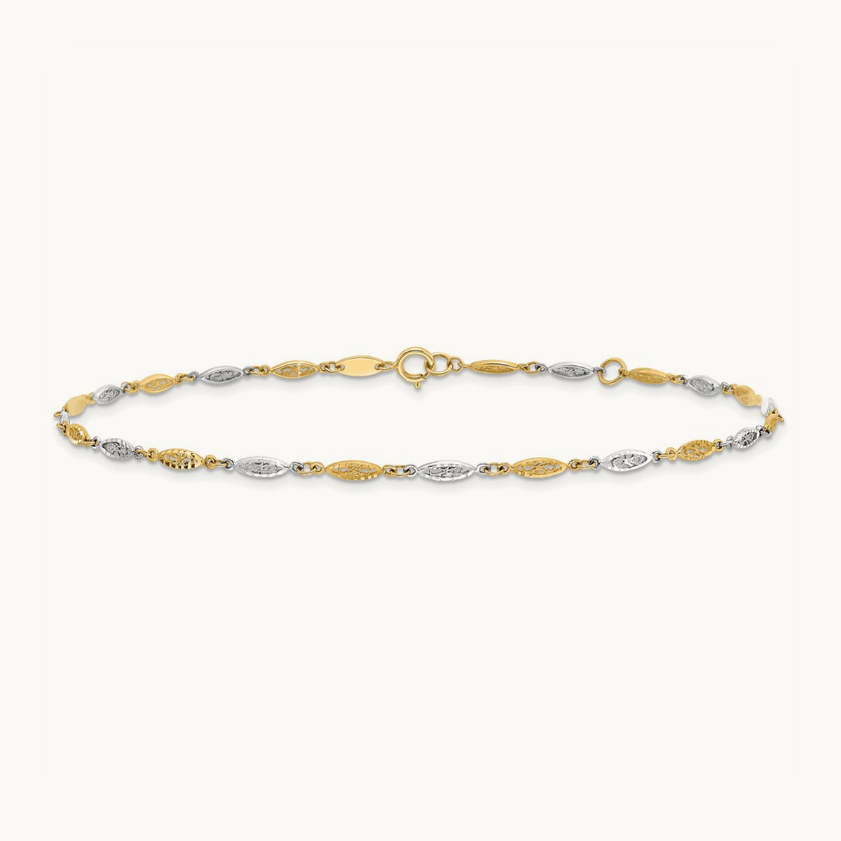 Polished Diamond-cut Infinity Link 9in Plus 1in ext. Anklet, 14K Two-tone