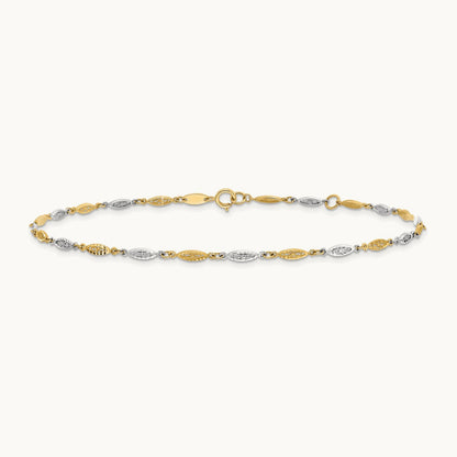 Polished Diamond-cut Infinity Link 9in Plus 1in ext. Anklet, 14K Two-tone