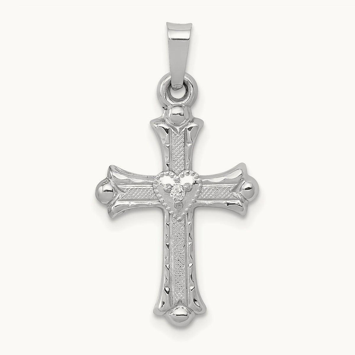 Diamond Fleur De Lis Cross Pendant, 14K White Gold