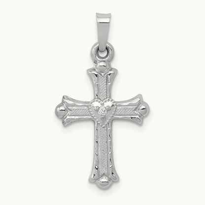 Diamond Fleur De Lis Cross Pendant, 14K White Gold