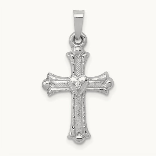 Diamond Fleur De Lis Cross Pendant, 14K White Gold