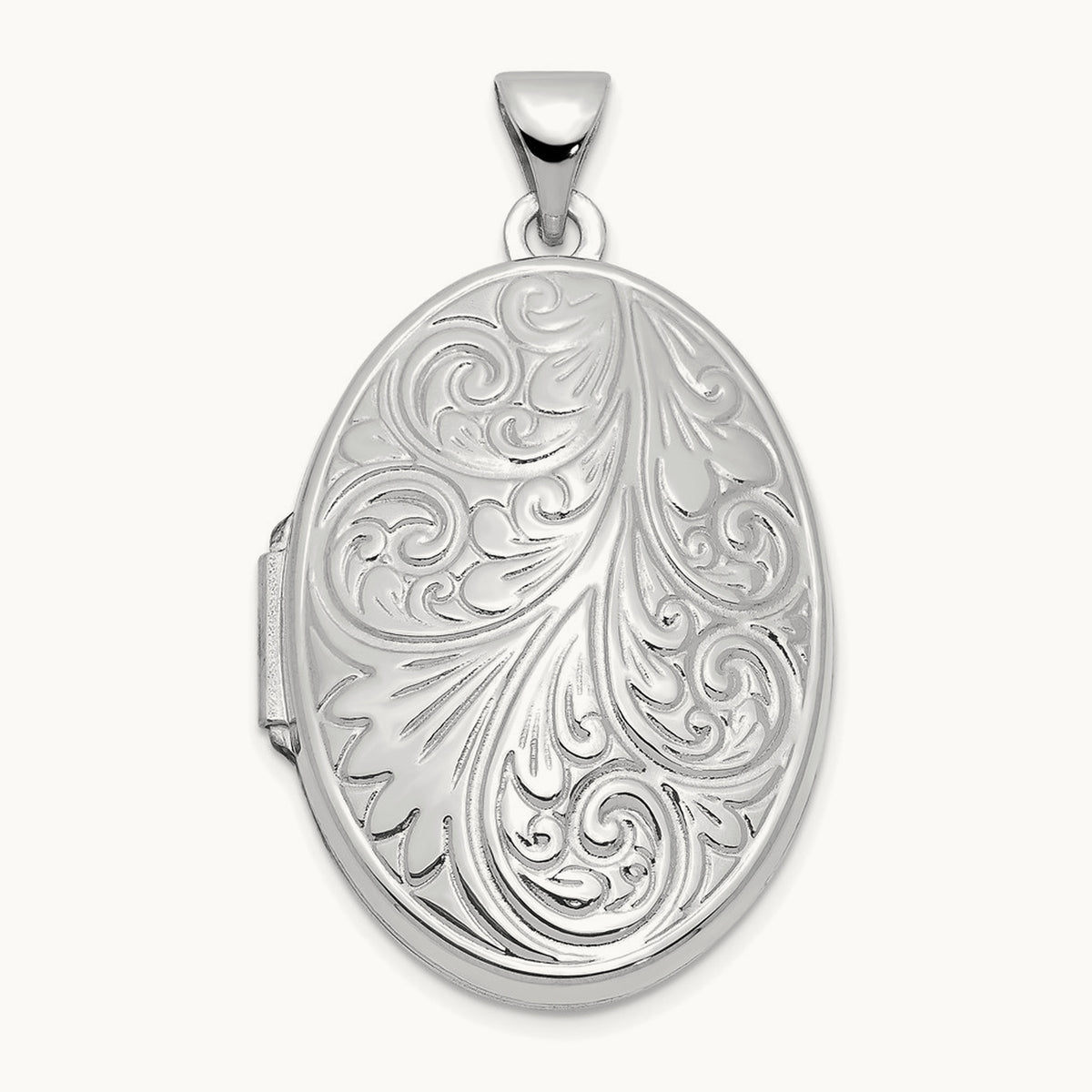 Scroll Oval Locket — 14K White Gold