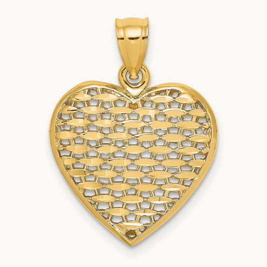 3-D Diamond-cut Puffed Heart Charm, 14K