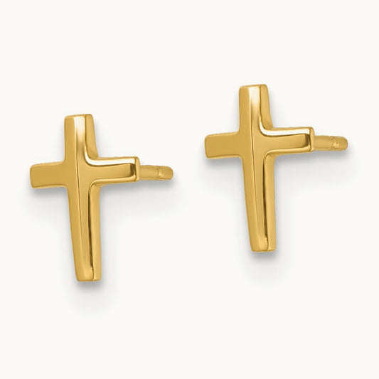 Polished Latin Cross Post Earrings, 14K
