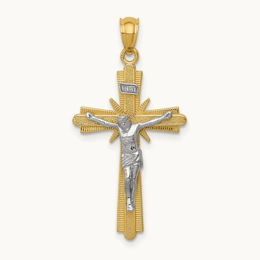 Polished Crucifix Pendant, 14K Two-tone Gold
