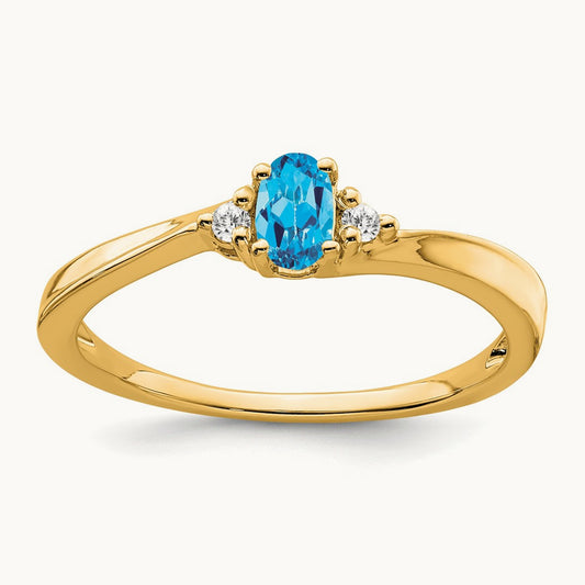 Blue Topaz and Diamond Ring — 14K Yellow Gold, 7
